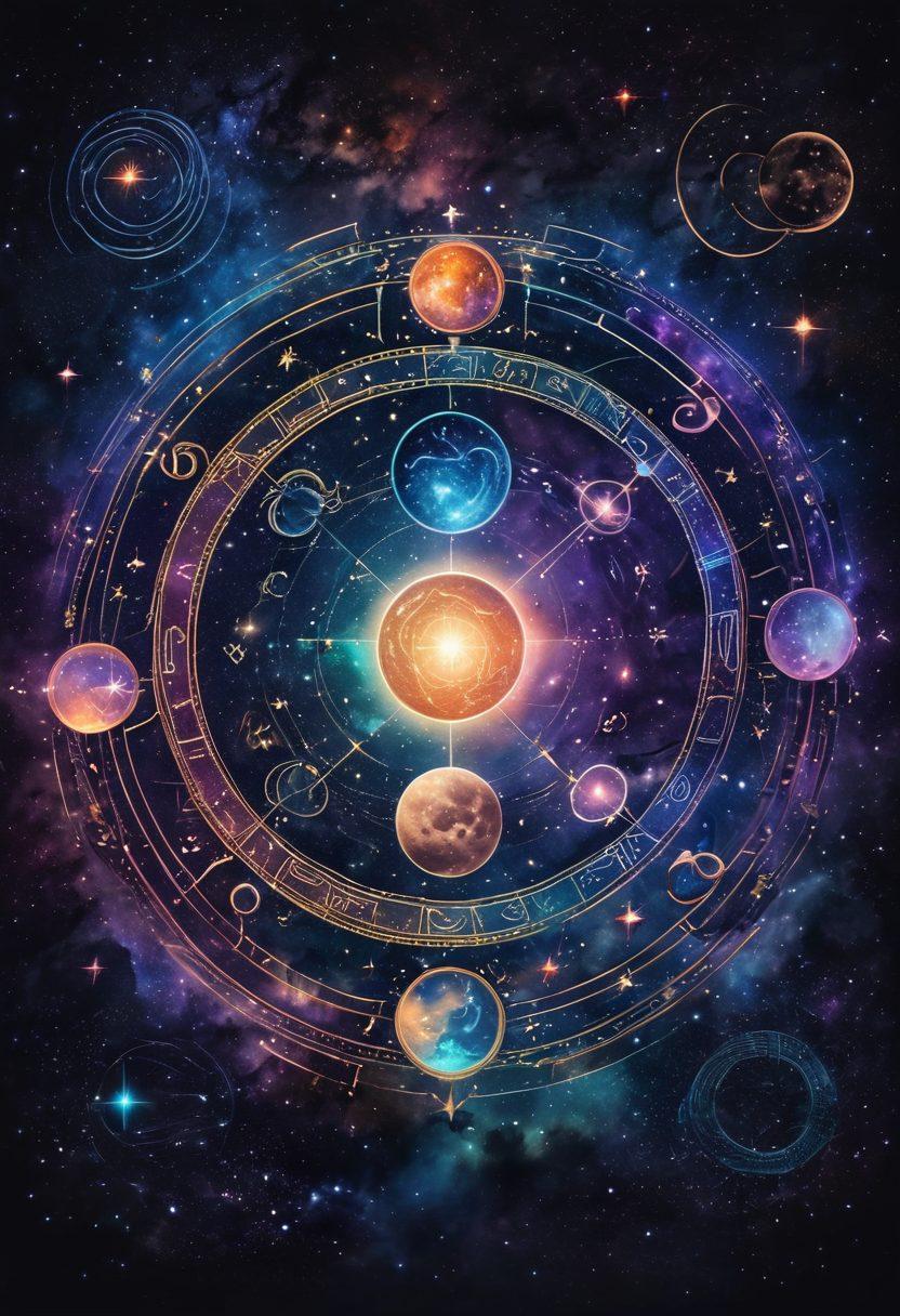 A cosmic scene featuring two intertwined zodiac signs surrounded by a starry night sky, glowing constellations and celestial bodies, representing compatibility in astrology. Include radiant colors to highlight the stars and zodiac symbols, with a soft ethereal glow illuminating the space between them. Dreamy and mystical atmosphere fostering an enchanting vibe. super-realistic. vibrant colors. dark background.